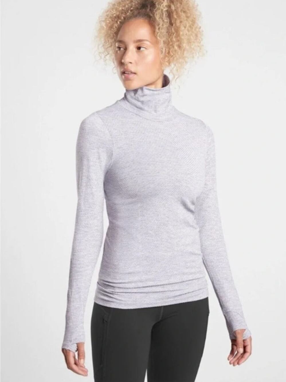 Athleta Flurry Blizzard Shine Turtleneck Base Layer Grey Metallic Silver XS